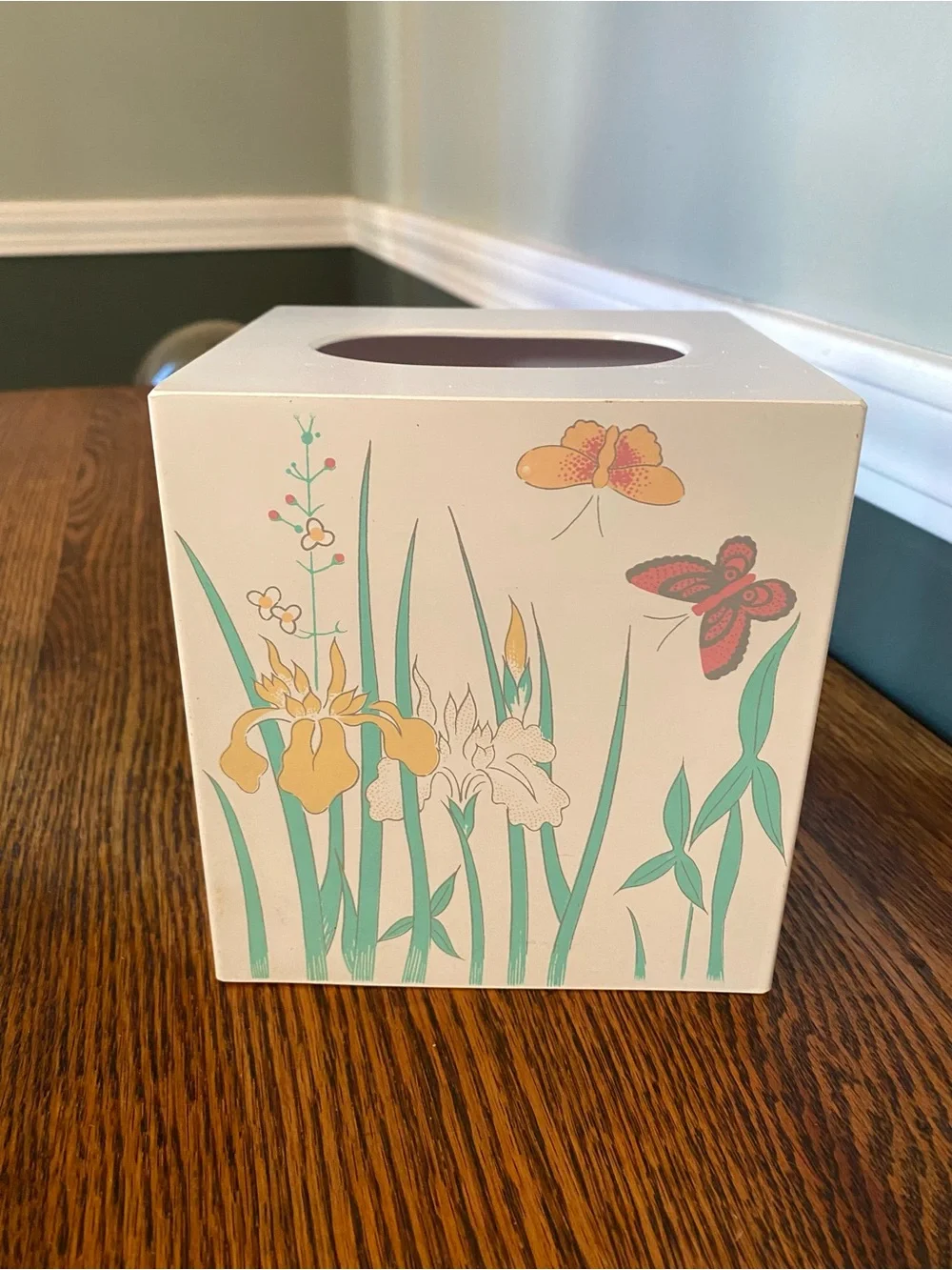 Vintage 1980s Tissue Box Cover Pastel Flowers Butterflies Jakson Japan